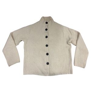 SOJRN Cashmere Cardigan Sweater Women XL Cream Ivory Cable Classic Lagenlook
